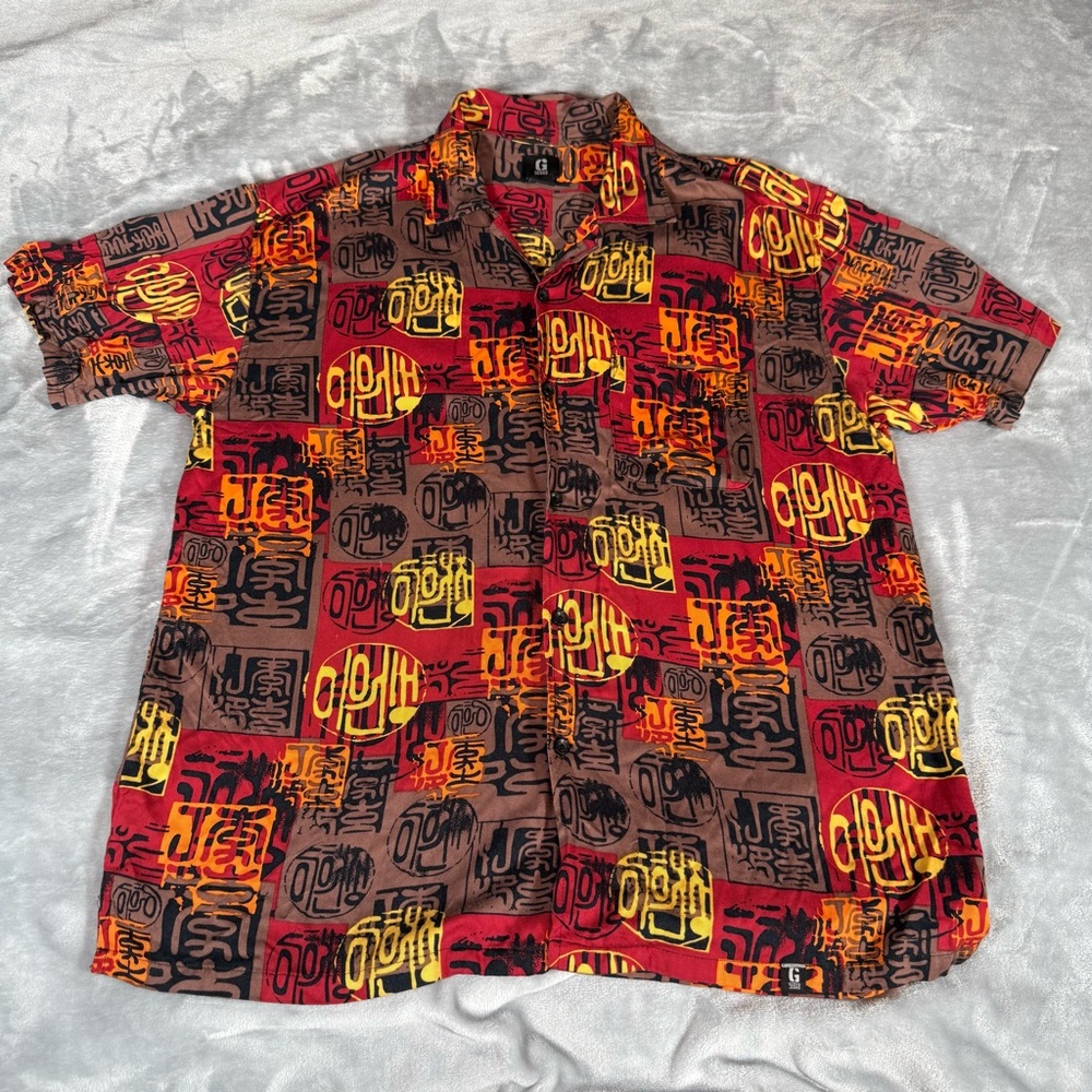 Vintage Guess Jeans Rayon Camp Button Shirt Mens L Abstract Print Y2K